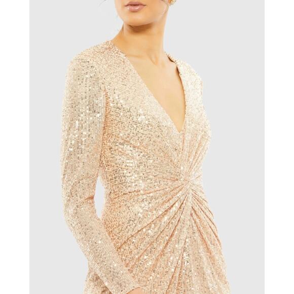 Mac Duggal Ieena Sequin Knotted Midi Dress Rose Gold Size 8 NWT - Picture 2 of 11